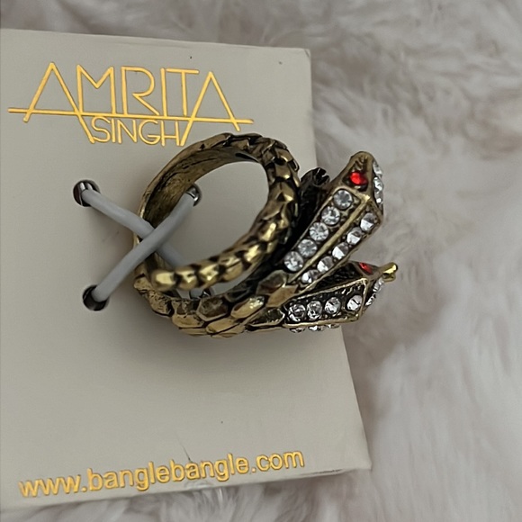 Amrita Singh Austrian Crystal Antique Silver Two Head Snake Ring Size 8. New - Picture 4 of 11